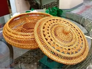 Panier de rangement en rotin de grande taille Design merveilleux panier tissé en rotin de forme ronde panier de rangement des aliments pour la maison avec poignées - Product Image 3