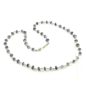 Collier en perles d'iolite pour femmes, chaîne plaquée or, bijoux de mode, cadeau - Product Image 2