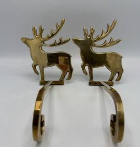 Support de bas de renne en laiton massif vintage crochet de cheminée de noël finition or lourd décoration de cintre de manteau de cheminée en métal - Product Image 1