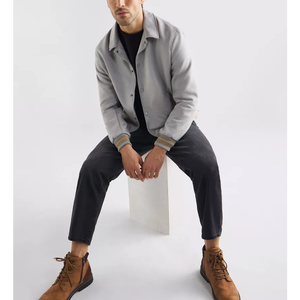 High Quality 380 GSM Oversized Stand Collar Varsity Jacket Custom <b>Drop</b> Shoulder Plain Dyed Canvas Coating Quick Dry Casual - Product Image 2