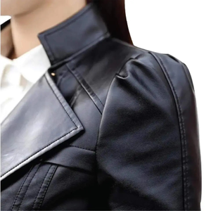 แจ็กเก็ตหนังแท้สำหรับผู้หญิงคุณภาพสูงทำจากหนังแกะแท้เข้ารูปมีซิปสไตล์นักขี่มอเตอร์ไซค์สำหรับฤดูหนาว - Product Image 2