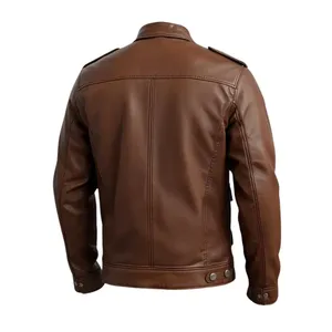 <b>Men</b>’s Waxed Brown <b>Biker</b> Leather <b>Jacket</b> - Product Image 3
