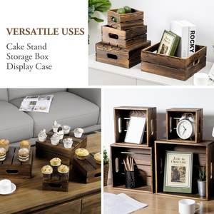Burnt Wood <b>Cupcake</b> <b>Stand</b> Nesting Cake <b>Stand</b> Appetizer and Dessert Riser Wooden Crate Style Storage Organizer Set of 4 - Product Image 4