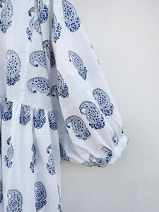 Robe maxi imprimée à la main pour l'été, en coton floral, faite à la main, durable pour l'automne - Product Image 2