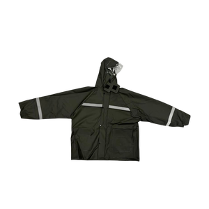 Chaqueta de Pesca Resistente de PVC Verde Militar de 0.45mm con Franjas Reflectantes, Capucha Integrada y Malla Transpirable, la Mejor para Buceo, Impermeable - Product Image 2