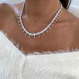 Stunning 22.48ct E VS1 Marquise Cut Lab Grown Diamond Tennis <b>Necklace</b> in 14K White Gold Elegant Gift for Women - Product Image 5