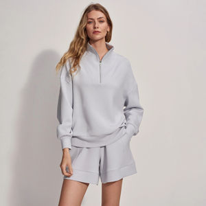 Vintage <b>White</b> Custom Fleece Sports Breathable Oversized Half Zip Women Hoodies Sweatshirts Half Zip comfortable Sweatshirts - Product Image 1