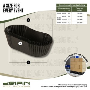 Fabriqué en Italie, personnalisable, double paroi, recyclable, noir, ovale, ondulé, résistant à la graisse, papier jetable, moule à muffins, qualité alimentaire - Product Image 3