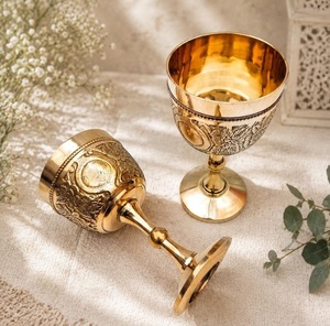 Verre à vin en laiton pur, coupe classique ronde en métal sur pied pour bar, mariage, vaisselle, articles de table, verres à boire - Product Image 6