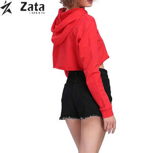 Popular otoño tejido recortado Tops sudaderas con capucha logotipo frontal marca personalizada serigrafía bajo MOQ ropa de mujer de alta calidad - Product Image 2