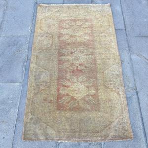 Vintage Rug, 2.5x4.3 ft Turkish Rug, <b>Brown</b> <b>Wool</b> Rug - Product Image 1