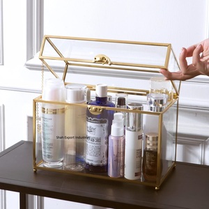 Boîte à bijoux en laiton et verre vitrine faite à la main pour vaisselle de table organisateur de parfum de bijoux de maquillage décoratif - Product Image 3