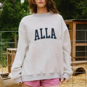 Design Women's <b>Oversized</b> Printed Round Collar Pullover Custom <b>Vintage</b> Drop Shoulder Long Sleeved Cotton <b>Sweatshirt</b> - Product Image 3