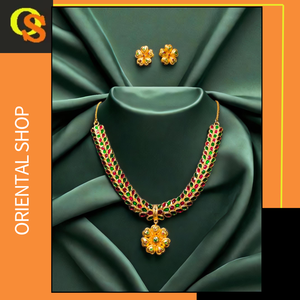 Lowest Prices <b>Necklace</b> <b>Earrings</b> <b>Set</b> with 22K <b>Gold</b> Plated Trendy Style Women Wear <b>Necklace</b> <b>Earrings</b> <b>Set</b> Jewelry By Exporters - Product Image 2