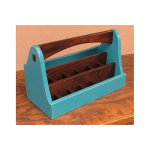 Organisateur de caddie en bois ferme rustique boîte faite à la main avec poignée pour couverts serviettes condiment épices et table de cuisine - Product Image 6