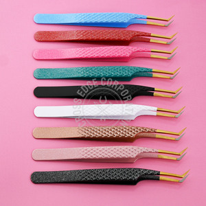 Ensemble personnalisé de 45 degrés rouge scintillant pour un meilleur volume d'isolation des cils et une pince à épiler à pointe en fibre pour extension de cils classique Volume de la botte - Product Image 1