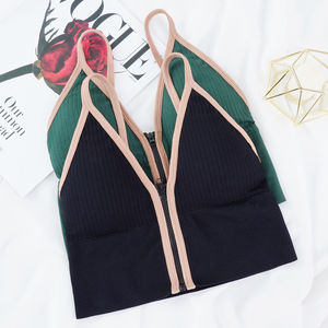 Sujetadores de Yoga transpirables inalámbricos con cremallera frontal de punto fino sin costuras, cómodos conjuntos de almohadillas extraíbles para gimnasio - Product Image 1