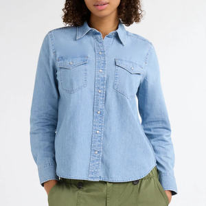 Camisa vaquera para mujer con tela de algodón suave y diseño frontal de botones, perfecta para trajes casuales de uso diario - Product Image 2