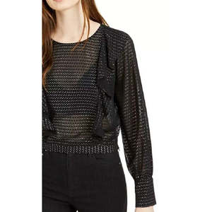 Maglia Nera da Donna Bar III con Maniche a Blouson con Volant e Dettagli Metallici, Taglia Media - Product Image 3