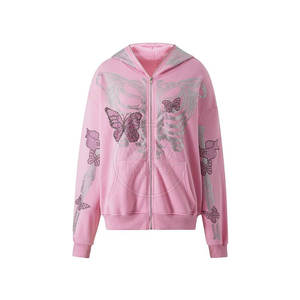 เสื้อฮู้ดมีซิปสำหรับผู้ชายเสื้อฮู้ดพลอยเทียมสไตล์สตรีทแวร์ - Product Image 1