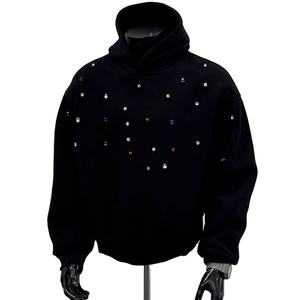 Dernier design, sweat-shirts à capuche pour hommes, personnalisables, lourds, délavés à l'acide, brodés, pierres précieuses, style décontracté, poches kangourou, automne - Product Image 1