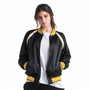 แจ็คเก็ตบอมเบอร์ผ้าซาตินแบบ OEM แจ็คเก็ตบอมเบอร์ผ้าซาตินคอวีแบบวาร์ซิตี้ แจ็คเก็ตบอมเบอร์แบบมีซิป สตรีทแวร์ แจ็คเก็ตบอมเบอร์ผู้หญิง - Product Image 3