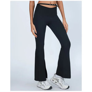 High-Waisted Women's <b>Yoga</b> Bootcut <b>Pants</b> Butt-Lifting Effect Workout Trousers Eyelet Details High Elasticity Slit Leg Suit - Product Image 5