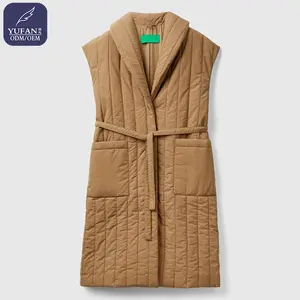 Yufan Custom 2023 Long Quilted Down Vest Brown Temperament Down Coat Ladies V Neck Down Vest