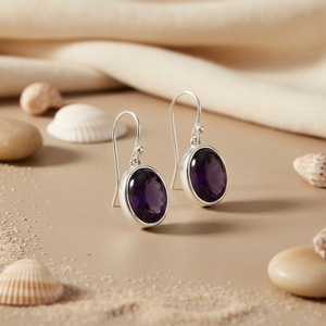 Pendientes Vintage de Plata 925 con Amatista, Piedra Principal de Oro de 14K y 18K, Diseño de Aro Moderno en Forma de Corazón para Mujer - Product Image 1