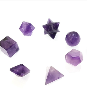 Best Quality Hot Sale Natural Amethyst Chakra 7 Pieces Sacred Geometry with Velvet Bag for the Best Gift - Product Image 1
