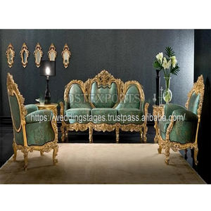 Victorian Modern <b>Gold</b> Finish Professional Luxury Teak Wood Custom Size Fabric <b>Sofa</b> Set for Living Room Home Use - Product Image 4