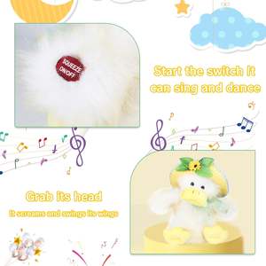 Panier de Pâques dansant chantant jouets jouets de canard ailes battantes secouant le corps, canard musical animal en peluche drôle jouet de Pâques - Product Image 3