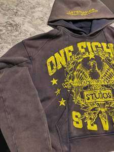 Sudadera con capucha personalizada con lavado ácido para hombre Street Style 500 GSM Straight Men Printed Sweatsuit Hoodies Custom Washed Casual - Product Image 4