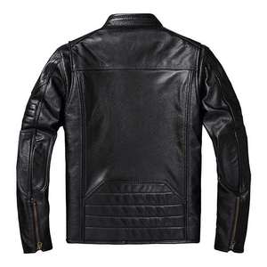 Chaqueta de Cuero Vacuno Genuino para Hombre, Estilo Motero, Cuello Mao, Impermeable, Transpirable, Anti-UV, Forro de Algodón - Product Image 5