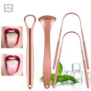 Limpiador de lengua de cuidado bucal plano en forma de U de Metal dorado ecológico, logotipo de marca personalizado, paquete de raspador de lengua de cobre puro 100% + 100 - Product Image 2