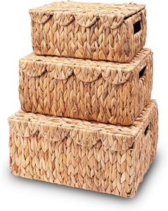 Juego de 3 cajas rectangulares con tapas de conchas marinas tejidas, ecológicas, naturales, para decoración del hogar, venta al por mayor desde Vietnam - Product Image 1