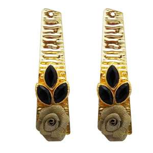 Kriaa Floral Dangler Earrings Black <b>Resin</b> <b>Stone</b> with Gold Plating Fine Hoop Design-1311407L - Product Image 1