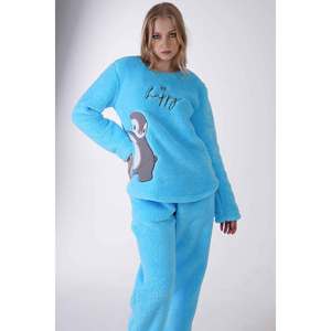 KADIN WELSOFT O YAKA UZUN KOL ETEGI OVAL CEPLI PIJAMA TAKIM - สีเทอร์ควอยซ์ - สีเทอร์ควอยซ์ - Product Image 2