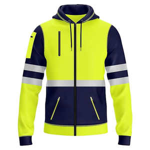 Venta al por mayor Cierre de cremallera de poliéster Venta al por mayor Hi Vis Ropa DE TRABAJO Hombres Hi-viz Cremallera frontal Cinta reflectante Sudaderas con capucha Calidad superior - Product Image 1