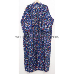 ชุดกิโมโนผ้าฝ้ายแท้ 100% ทรงตรง ยาวคลุมเท้า ลายดอกไม้ พิมพ์ลาย นุ่ม เบาสบาย ระบายอากาศได้ดี เป็นมิตรกับสิ่งแวดล้อม เหมาะสำหรับใส่ลำลอง ธรรมชาติ - Product Image 5