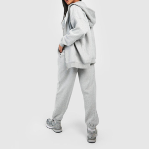 Zip up Jogging Hoodie Set Solid Streetwear con Loose Fit Trajes de chándal de gran tamaño - Product Image 3