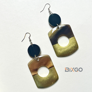 Vietnam Handcrafted <b>Brown</b> Lacquered Rectangular Pendant Earrings Vintage Fashion Accessory Custom Wholesale for Gifts - Product Image 5