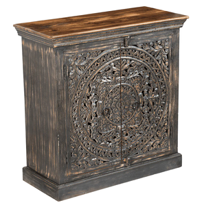 Armoire de rangement en bois massif sculptée à la main de luxe moderne finition de détresse sculptée pour le salon chambre à coucher salle à manger usage domestique - Product Image 2