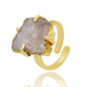 925 Sterling Silver 18K Gold Plated Wholesale Bulk Natural Rough Stone Gemstone Jewelry Rose <b>Quartz</b> <b>Rings</b> for Girls or Women - Product Image 2