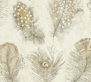 Papel Tapiz de Plumas de Pavo Real Hecho en Alemania, Rollos Beige Dorado, Estructura Textil de Vinilo No Tejido, Lavable, para Hogar, Sala de Estar, Hotel y Más - Product Image 2
