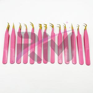 Pinzas para extensión de pestañas RMI, Punta dorada/polvo Rosa recubierto de Color, juego de 13 puntos diferentes, juego de pinzas para extensión de pestañas - Product Image 1