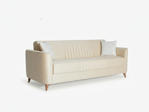 Sofá Cama de 3 Plazas Color Blanco Arroz, Ecológico, Estilo Europeo, Tapicería de Tela, Extensible, Portátil, Convertible, Estructura de Madera Maciza - Product Image 3