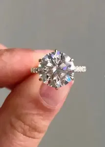 Anillo de Compromiso Tishya Diamond para Mujer, Plata 925, Moissanita Real de 3 Quilates, Chapado en Oro, Regalo de Boda, Accesorio para Fiesta de Aniversario - Product Image 3