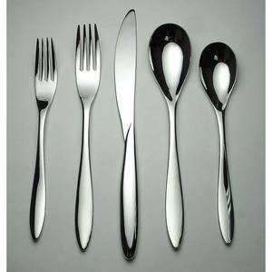 ชุดช้อนส้อมสแตนเลสโลหะพร้อมที่จับทรงกลมสีเงินขัดเงาพร้อมที่จับดีไซน์แบบยาว - Product Image 4