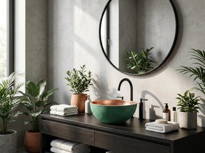 DIVRIS Lavabo en cuivre fait main, vasque simple à poser, style rustique mat, finition laiton patiné vert, facile à nettoyer - Product Image 4